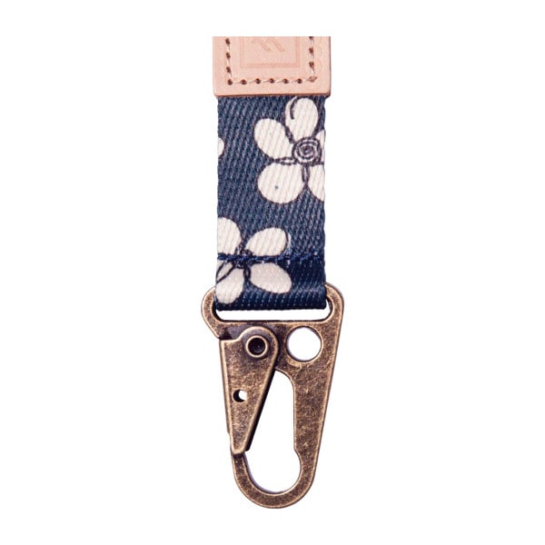 Navy Cream Floral Thread Keychain Clip